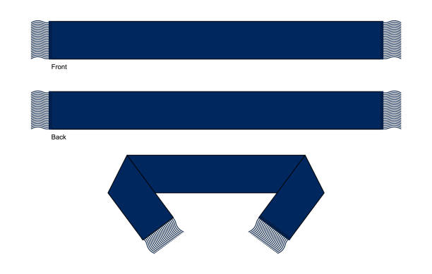 Flat Blank Navy Blue Football Fans Scarf Template Vector On White Background Front and Back View. folded sweater stock illustrations