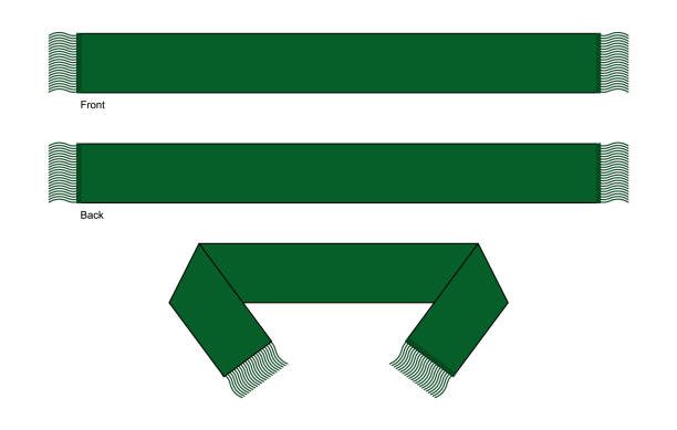 Flat Blank Dark Green Football Fans Scarf Template Vector On White Background Front and Back View. folded sweater stock illustrations