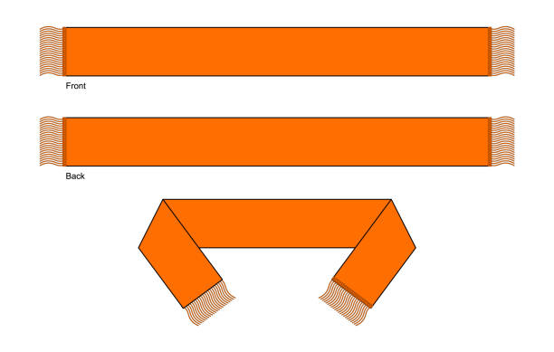 Flat Blank Orange Football Fans Scarf Template Vector On White Background Front and Back View. folded sweater stock illustrations