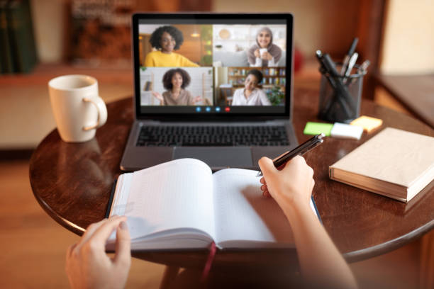 istock Modern education, online lesson, conference, communication with teacher and modern devices 1326452528