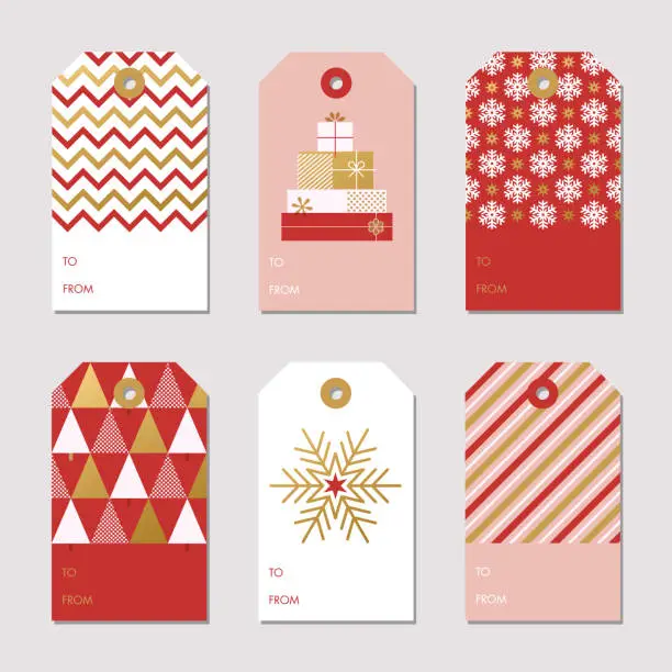 Vector illustration of Collection of Christmas and New Year gift tags.