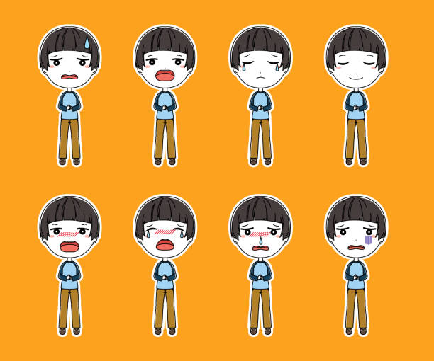 istock A set of full-body illustrations of a depressed crying boy with a white border 1326454592