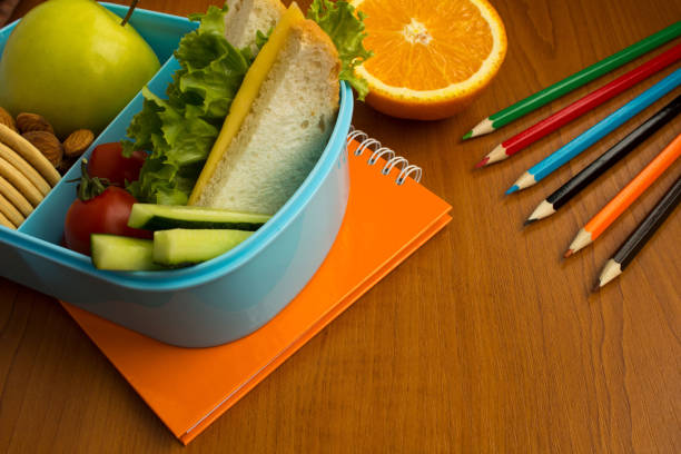 istock School lunch in the box, pencils and notebook on the table 1326461058