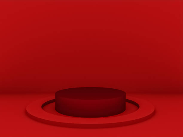 istock Scene with red color podium for mock up presentation in minimalism style with copy space, 3d render abstract background design 1326462648