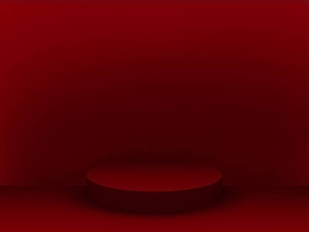 istock Scene with red color podium for mock up presentation in minimalism style with copy space, 3d render abstract background design 1326462649