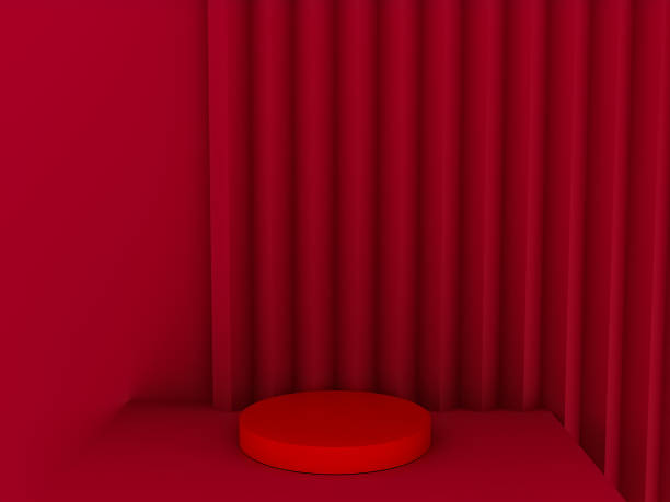 istock Scene with red color podium for mock up presentation in minimalism style with copy space, 3d render abstract background design 1326462653