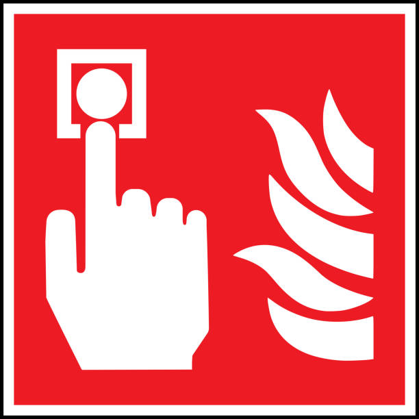 ilustrações, clipart, desenhos animados e ícones de sinal de chamada de alarme de incêndio. - fire button