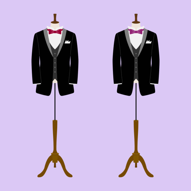 ilustrações de stock, clip art, desenhos animados e ícones de vector illustration of two mannequins wearing a tuxedo (same-sex marriage / lgbt) - haute couture beautiful smoking beauty