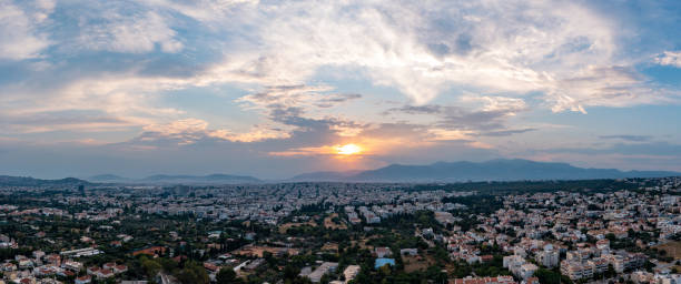 istock Athens Greece aerial drone panoramic view from Penteli mountain 1326466434