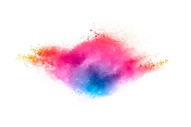 abstrakcyjny niewyraźny ruch kolorowych cząstek pyłu na czarnym tle. - multiple exposure exploding colors color image zdjęcia i obrazy z banku zdjęć