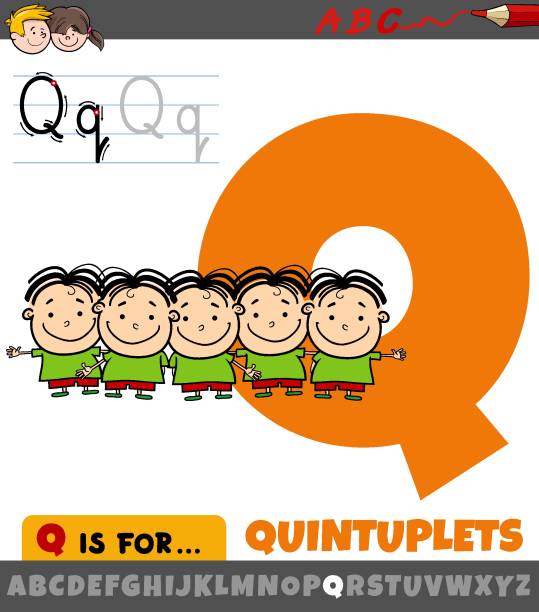 буква no из алфавита с квинтуплетами детских персонажей - quintuplet stock illustrations