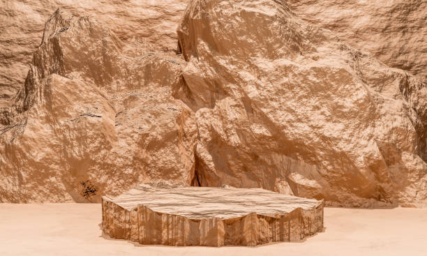 istock Scene with beige color podium for mock up presentation in minimalism style with copy space, 3d render abstract background design 1326481081