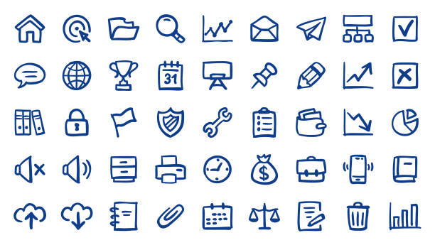 Doodle icon set - 1 Hand drawn doodle icon set. Vector design elements. writing email stock illustrations