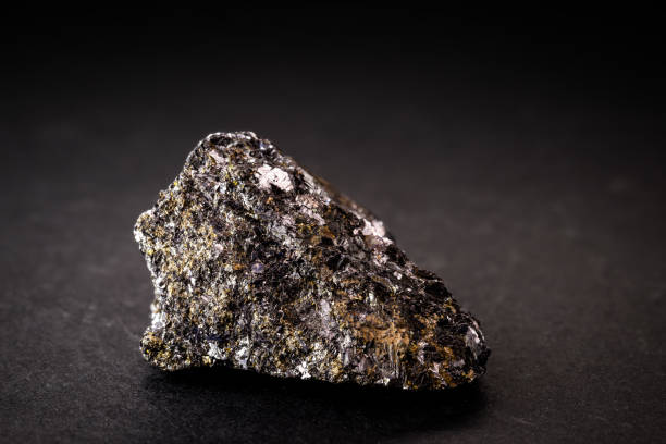 zinc ore, macro photography, on black isolated background. - sulfide imagens e fotografias de stock