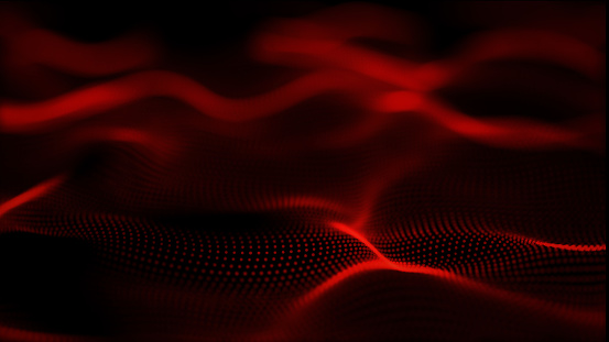3d illustration of abstract red background with a dynamic wave. Concept of red particles.