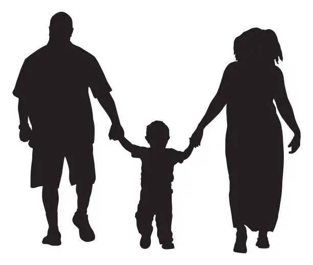 Vector illustration of Family Walking Together Silhouette