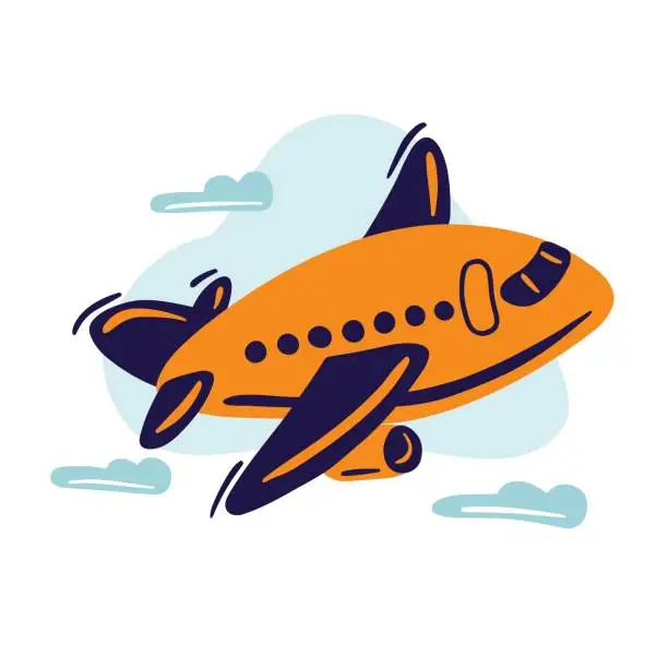 Vector illustration of Hand drawn orange plane