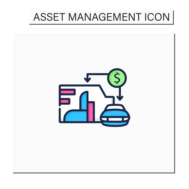 ilustraciones, imágenes clip art, dibujos animados e iconos de stock de icono de color valor de activo - computer icon home finances square shape digital display