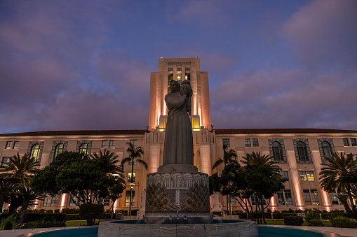San Diego, USA - June 24, 2021: A night view of the San Diego City Hall Building.