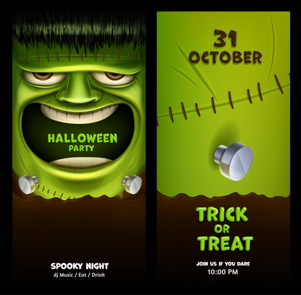 banner für halloween mit frankenstein gesicht - green monster stock-grafiken, -clipart, -cartoons und -symbole