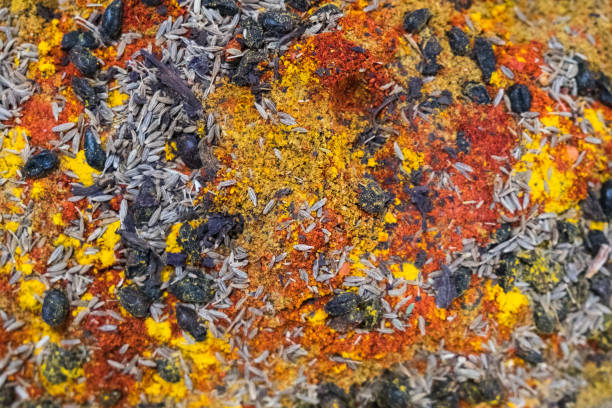 Mixture of colorful spices on the market