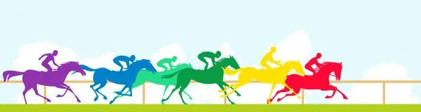 Vector illustration of Race horses and colorful silhouettes