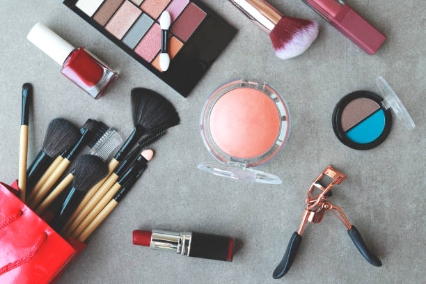 istock Makeup products on marble background top view. A set of various products for makeup. 1326513434