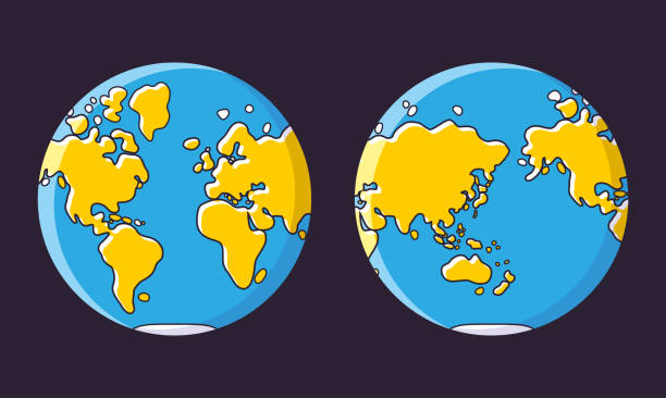 Western and eastern globe hemisphere Planet Earth, world map, western and eastern globe hemisphere cartoon vector. eastern hemisphere stock illustrations
