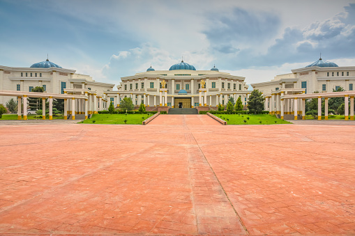 National Museum of Turkmenistan in Ashgabat, Turkmenistan on a cloudy day.