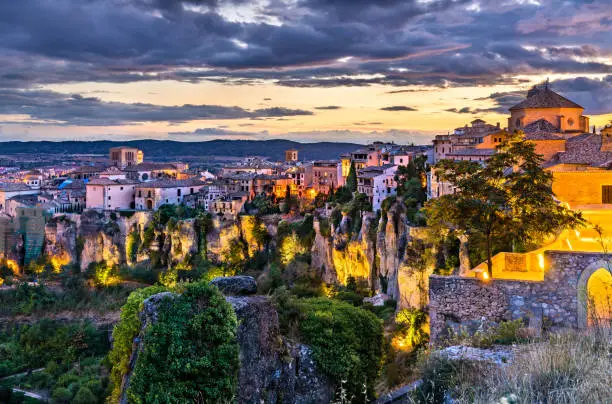 Cityscape of Cuenca at sunset in Castile - La Mancha, Spain