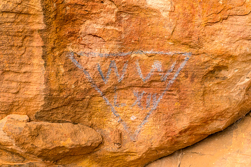 William Wright, Manager of Kinchega Station at Menindee, was signed on as the leader of the support group for the ill-fated Burke and Wills expedition of 1860. Wright visited Mootwingee (Mutawintji) in 1859 (LIX) and in 1862 (LXII) leaving his mark in blue triangle.