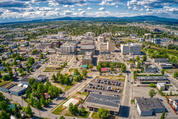 Aerial View of the Fairbanks, Alaska Skyline during Summer Aerial View of the Fairbanks, Alaska Skyline during Summer fairbanks photos stock pictures, royalty-free photos & images