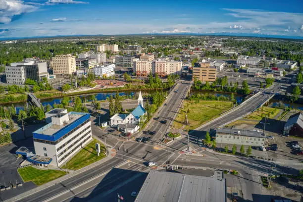 Photo of Aerial View of the Fairbanks, Alaska Skyline during Summer