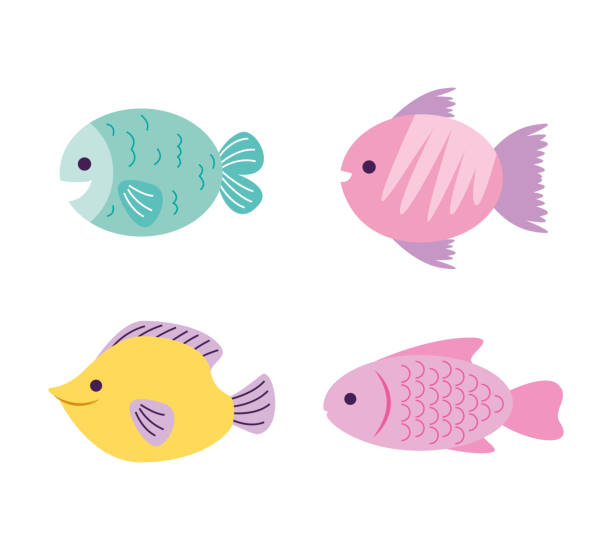 illustrazioni stock, clip art, cartoni animati e icone di tendenza di pesci cartone animato - fish