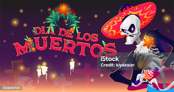 istock Day of the Dead cartoon banner, Mexican Day 1326550124