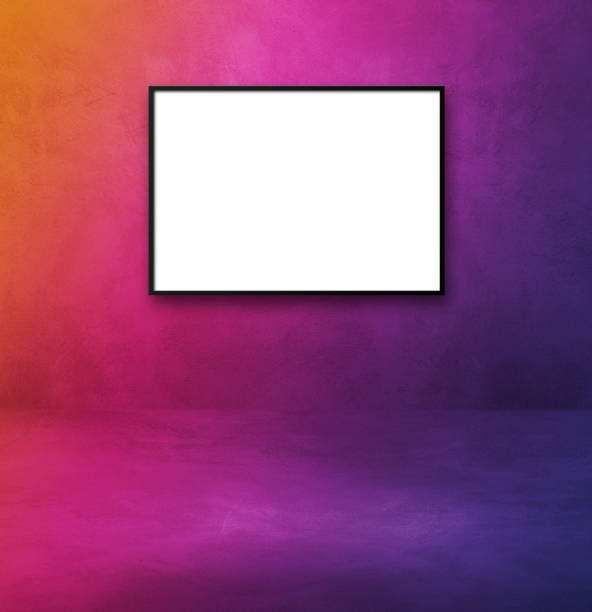istock Black picture frame hanging on a purple gradient wall 1326556278