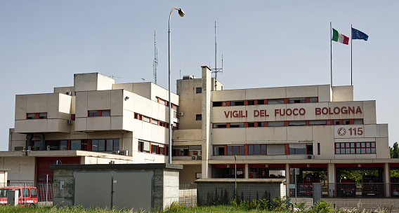 Bologna - Italy - June 23, 2021: Fire Department Headquarters of Bologna (Caserma dei Vigili del fuoco).