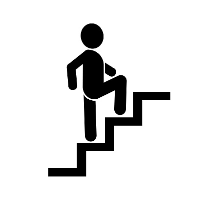Man climbing stairs icon on white background