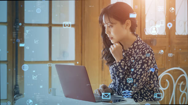 istock Young asian woman talking with video conference. Remote work. Telework. Online seminar. Webinar. New normal. 1326557980