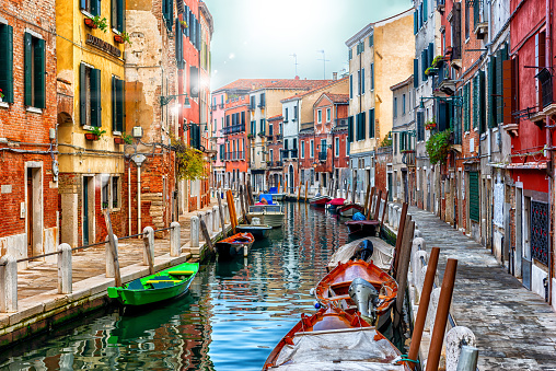 Venice with all its essence. Typical photography of Venice with its canals, its boats, its houses and colors.