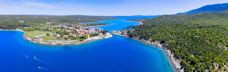 Aerial view of historic town of Osor between islands Cres and Losinj, Croatia