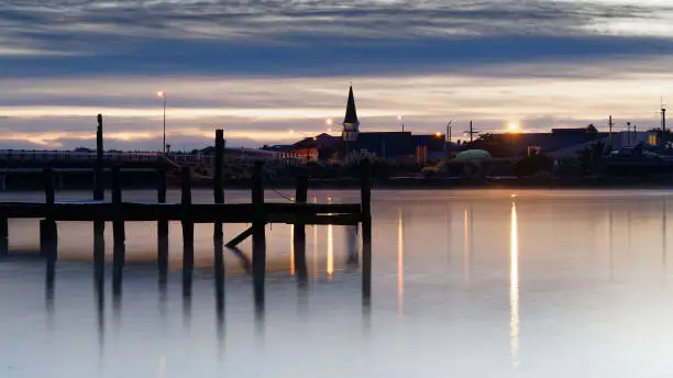 Photo of Wooden jetty at Riverton / Aparima, Southland, south island, New Zealand.