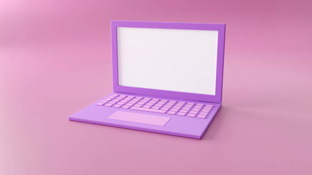 istock Laptop mockup background in modern minimal style. Notebook 3d render in pink color. Technology gadget concept 1326574393