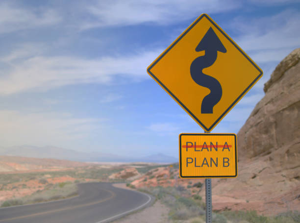 street sign indicating road with curves and the mention plan a and plan b. concept for options, choices, decision. - solution road sign guidance sign imagens e fotografias de stock
