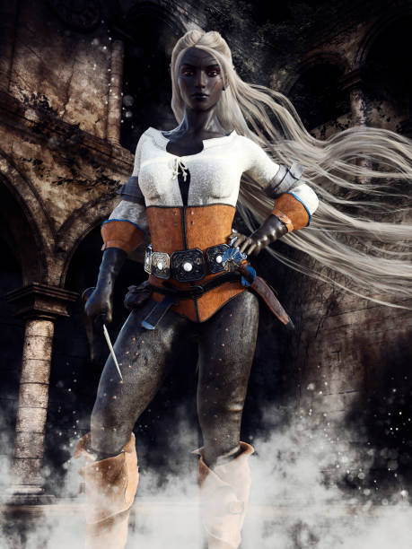 istock Dark elven woman with daggers 1326579202