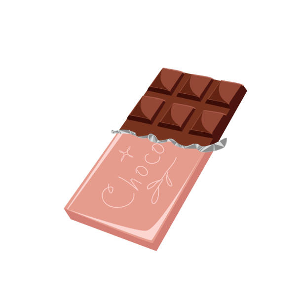 Vector chocolate bar half open A vector chocolate bar is half open from the package, isolated on a white background. Sweets for Chocolate Day chocolate bar stock illustrations