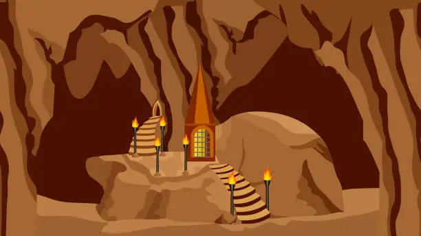 Vector illustration of Underground cave landscape background for cartoon or game asset