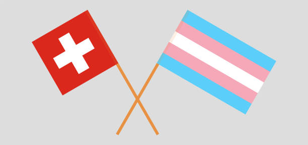スイスとトランスジェンダーの誇りの旗を交差させました。公式の色。正しい比率 - drag line点のイラスト素材／クリップアート素材／マンガ素材／アイコン素材