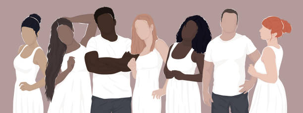 istock set of drawn diverse people in white clothes. women and men from different ethnic groups. vector modern flat illustration. isolated in layers. for postcard, poster, banner, magazine or book cover 1326581854