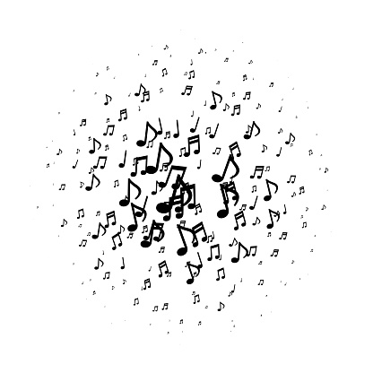 Cloud of musical notes around copy space, on white